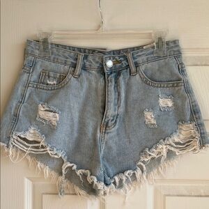 Women’s Frayed Hem Light Blue Denim Shorts 4